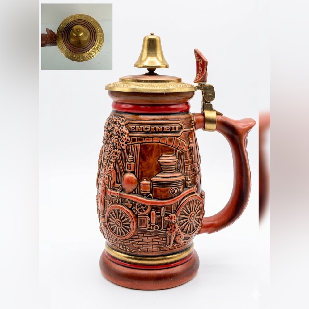 Vintage 1989 Avon Tribute to American Firefighters Beer Stein With Lid Collector